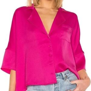 LPA/Revolve Pink 3/4 Sleeve Notched Collar Blouse